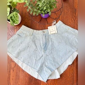 Signature Light Blue Jean Shorts with Studs